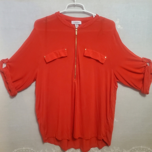 Calvin Klein Long sleeve Red shirt , with gold ornaments chest pockets XL - Picture 1 of 7